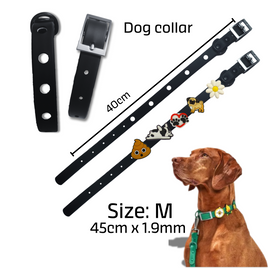 Collier pour chien Taille M en silicone ultra résistant et souple, Collier personnalisable, noir, avec 5 trous pour charms en silicone