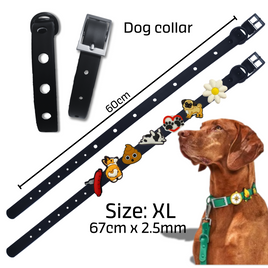 Collier pour chien Taille XL en silicone ultra résistant et souple, Collier personnalisable, noir, avec 7 trous pour charms en silicone