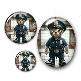 Cabochons en verre Chat policier -Réf CAB18