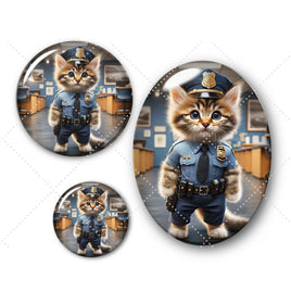 Cabochons en verre Chat policier -Réf CAB19