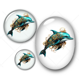 Cabochons en verre Poisson Dauphin steampunk -Réf CAB327