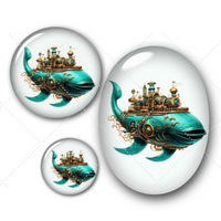 Cabochons en verre Poisson baleine steampunk -Réf CAB328