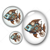 Cabochons en verre Poisson steampunk -Réf CAB329