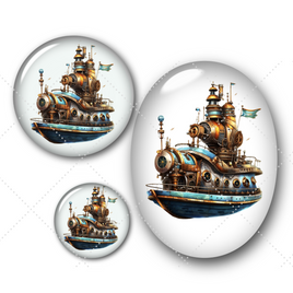 Cabochons en verre Bateau steam punk -Réf CAB364