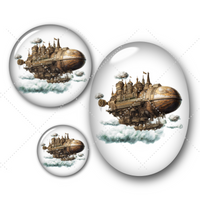 Cabochons en verre Dirigeable steam punk -Réf CAB370