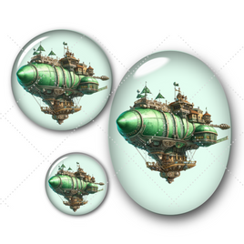 Cabochons en verre Dirigeable steam punk -Réf CAB374