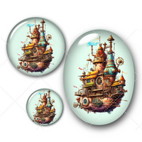 Cabochons en verre bateau steam punk -Réf CAB367