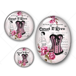 Cabochons en verre Corset mode vintage -Réf CAB407