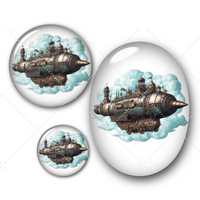 Cabochons en verre Dirigeable steam punk -Réf CAB369