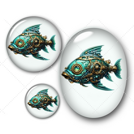 Cabochons en verre Poisson steampunk -Réf CAB324