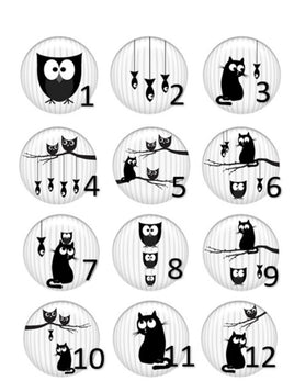 Cabochons en verre Hiboux et chats -Réf CAB397