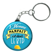 Porte-clés badge L'homme parfait est dans le Btp-Réf PC1021