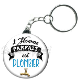 Porte-clés badge L'homme parfait est Plombier-Réf PC1034