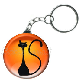 Porte-clés badge Animaux chat noir -Réf PC1039