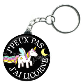 Porte-clés badge J'peux pas j'ai Licorne-Réf PC1055