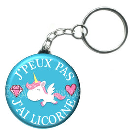 Porte-clés badge J'peux pas j'ai Licorne-Réf PC1056