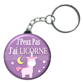 Porte-clés badge J'peux pas j'ai Licorne-Réf PC1057