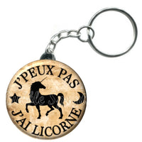 Porte-clés badge J'peux pas j'ai Licorne-Réf PC1058