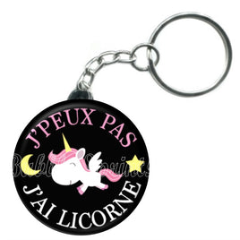 Porte-clés badge J'peux pas j'ai Licorne-Réf PC1059