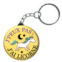 Porte-clés badge J'peux pas j'ai Licorne-Réf PC1060