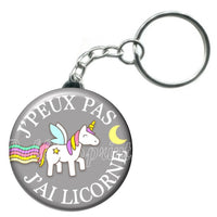 Porte-clés badge J'peux pas j'ai Licorne-Réf PC1061