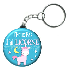 Porte-clés badge J'peux pas j'ai Licorne-Réf PC1062