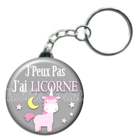 Porte-clés badge J'peux pas j'ai Licorne-Réf PC1063