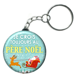 Porte-clés badge Je crois toujours au père noël -Réf PC1103