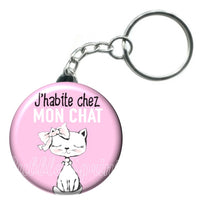 Porte-clés badge J'habite chez mon chat -Réf PC1111