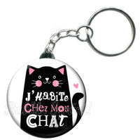 Porte-clés badge J'habite chez mon chat -Réf PC1112