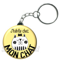 Porte-clés badge J'habite chez mon chat -Réf PC1114