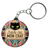 Porte-clés badge J'habite chez mon chat -Réf PC1115