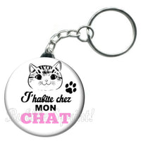 Porte-clés badge J'habite chez mon chat -Réf PC1119