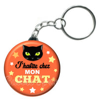 Porte-clés badge J'habite chez mon chat -Réf PC1120