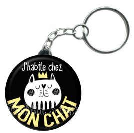 Porte-clés badge J'habite chez mon chat -Réf PC1121