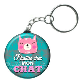 Porte-clés badge J'habite chez mon chat -Réf PC1122