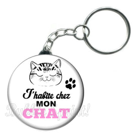 Porte-clés badge J'habite chez mon chat -Réf PC1123