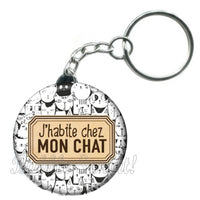 Porte-clés badge J'habite chez mon chat -Réf PC1124