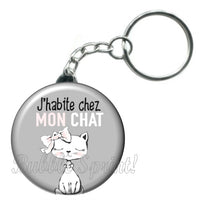 Porte-clés badge J'habite chez mon chat -Réf PC1125