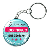 Porte-clés badge Je suis une licornasse -Réf PC1150