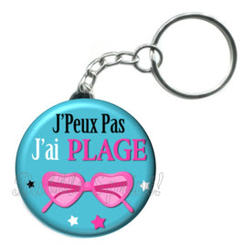 Porte-clés badge J'peux pas j'ai Plage- Réf PC439