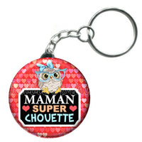 Porte-clés badge Maman chouette- Réf PC665