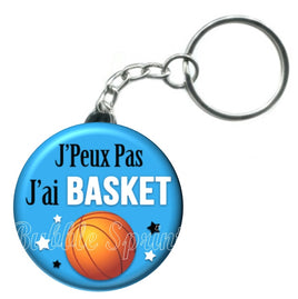 Porte-clés badge J'peux pas j'ai Basket -Réf PC991