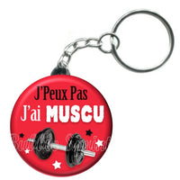 Porte-clés badge J'peux pas j'ai Muscu -Réf PC993