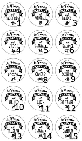 Cabochons en verre La femme parfaite est... Signe du zodiac -Réf CAB234